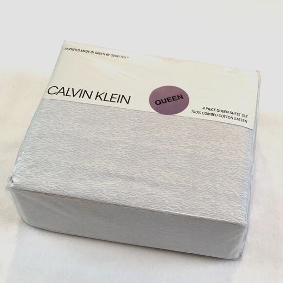 Calvin Klein Queen Sheet Set New Sateen Soft Gray Pattern - Picture 5 of 5